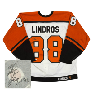 1994-95 Eric Lindros Philadelphia Flyers Game-Worn & Autographed Jersey (Signed Inside Crest 'Game Used')